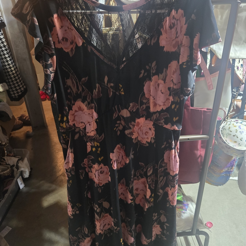 Torrid Black Maxi Dress with Pink Floral Design
